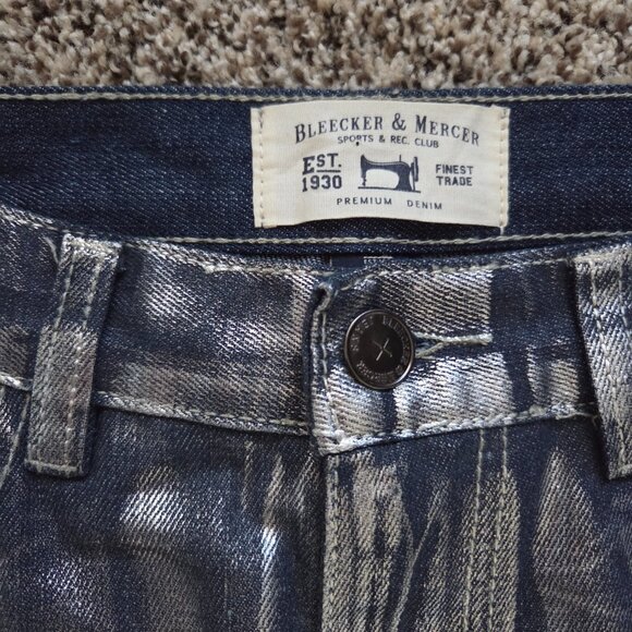 Bleecker and Mercer Jeans Men's 34X30 Coated Silver Moto Rocker Denim Unique - Picture 3 of 8